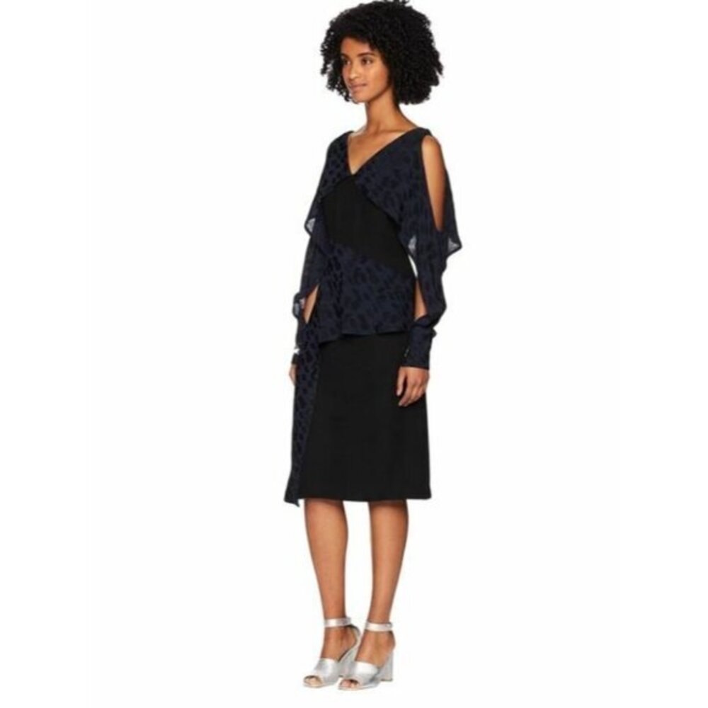 Yigal Azrouel Black Dress Navy Abstract Geo Pattern Combo Dress 4 NWT